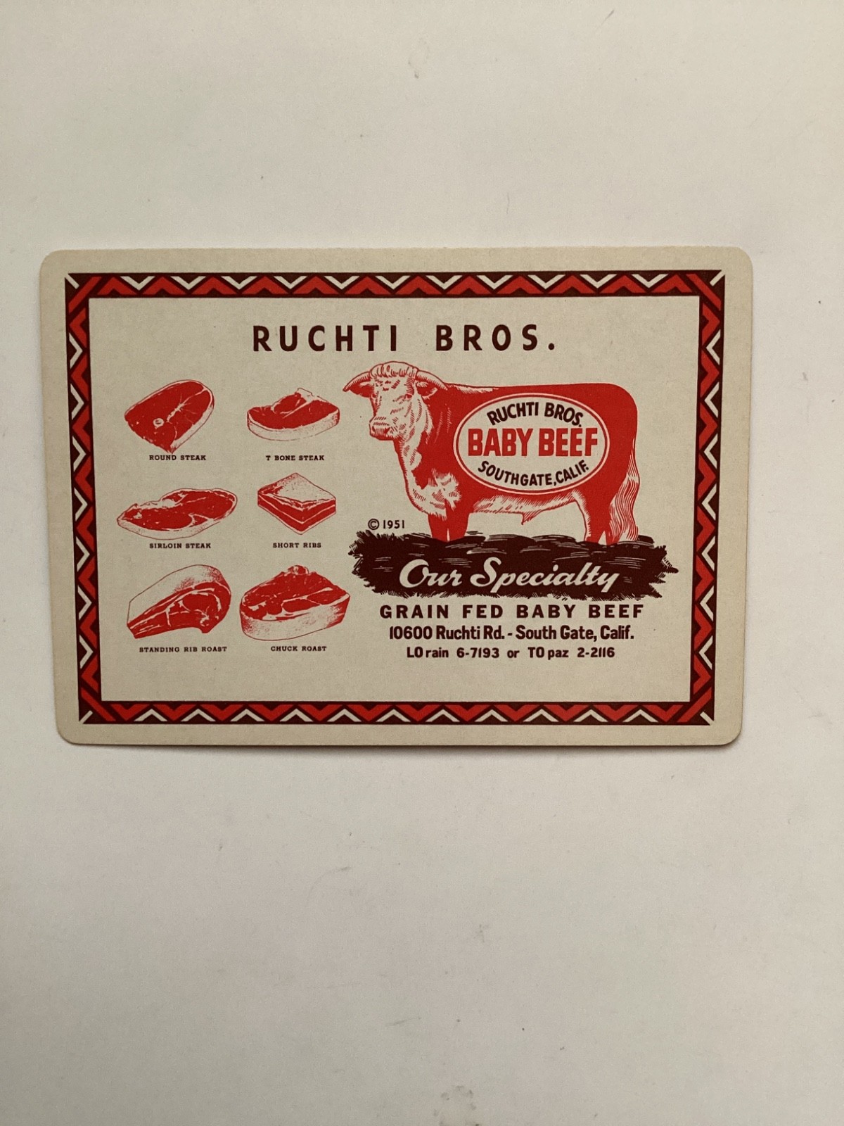Lot (4) Vintage “RUCHTI BROS” Advertising Playing Cards, B & B,c.1951