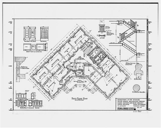 Photo:Boise Idaho USA 1911 Boise Project Office First Floor Plan Drawing