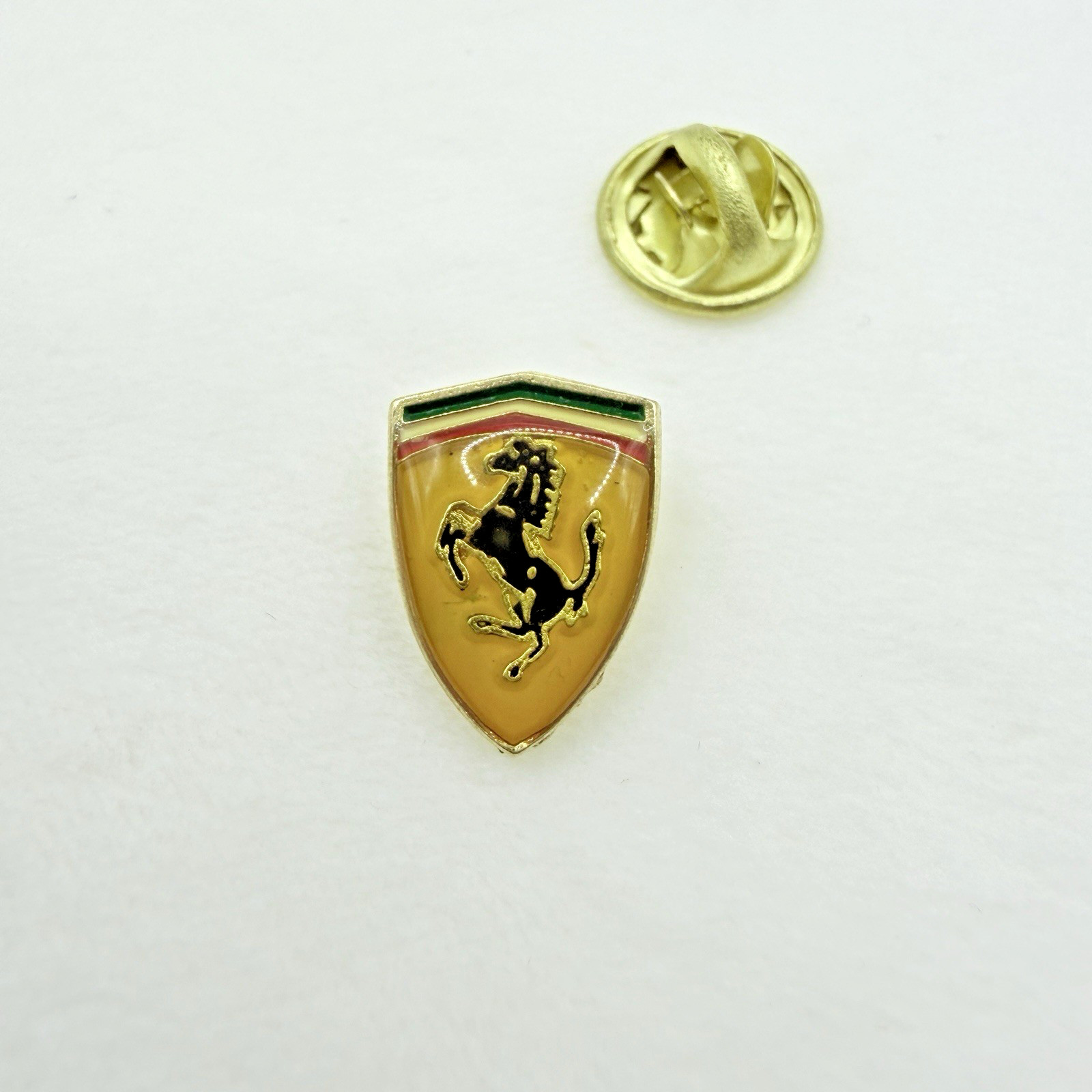 Vintage 1960's Gold Tone Enamel Ferrari Logo Emblem Milano Lapel Automobile Pin