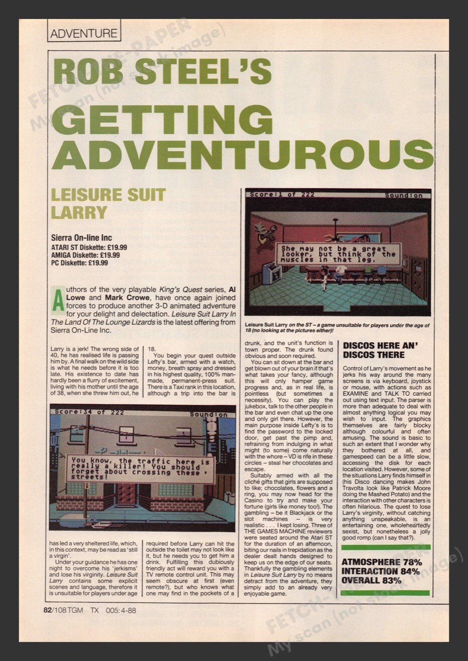 1988 Leisure Suit Larry Video Game Magazine Preview / Review