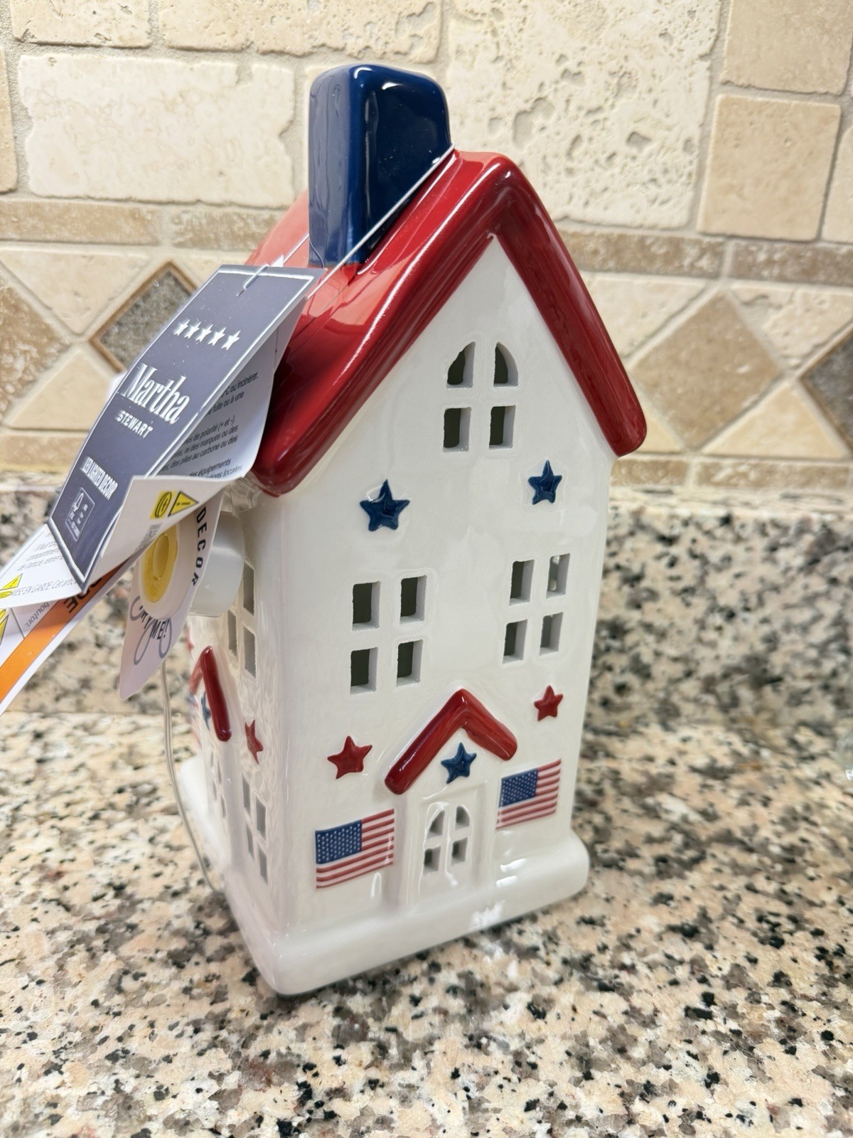 Martha Stewart  Patriotic July 4th 8.5” LED Ceramic House Americana NWT