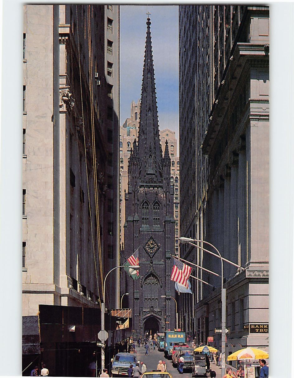 Postcard Trinity Church Broadway & Wall Street New York City New York USA