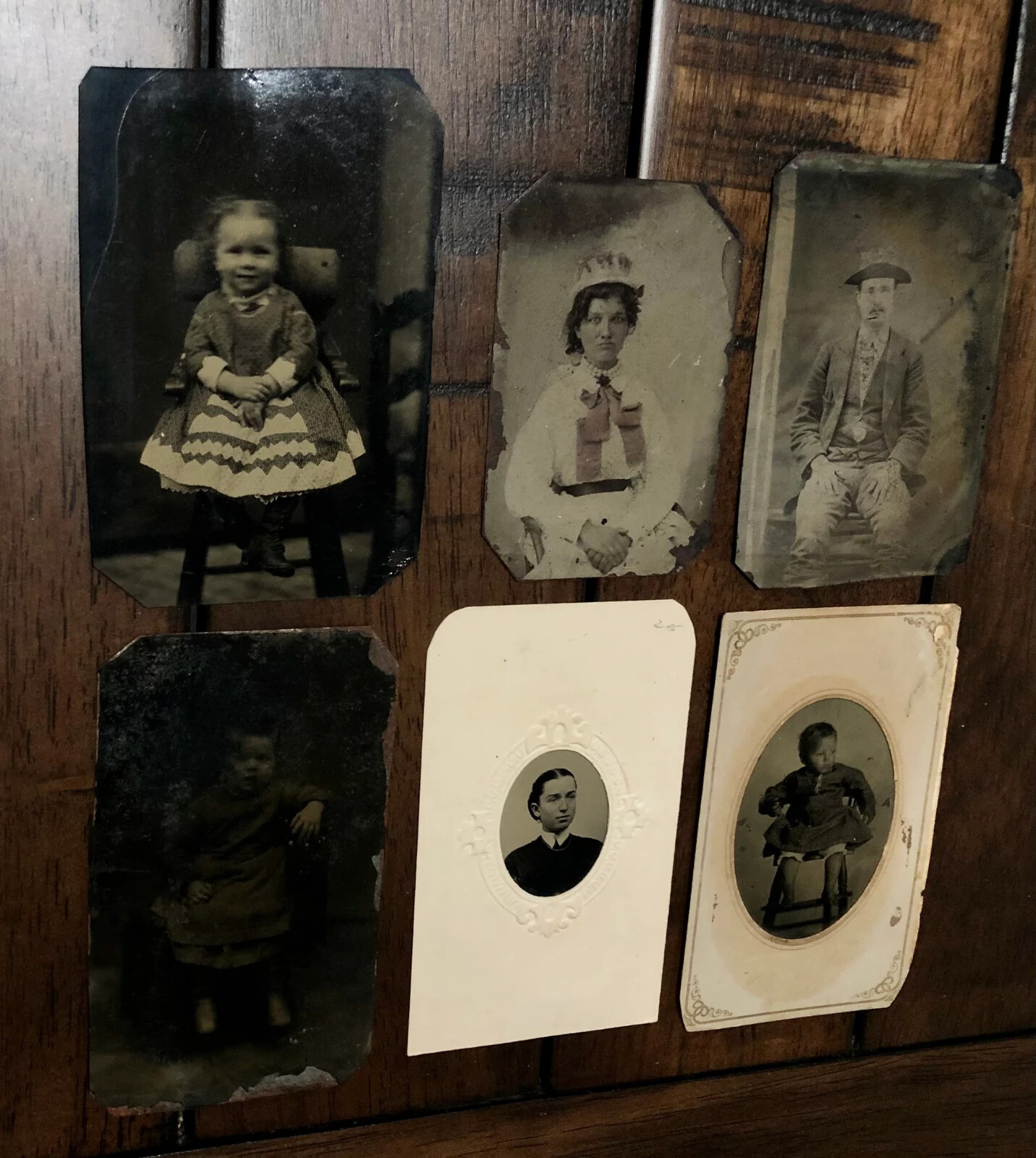 Lot of 6 Antique Tintype Photos - Cute Kids, Tinted Woman, Man