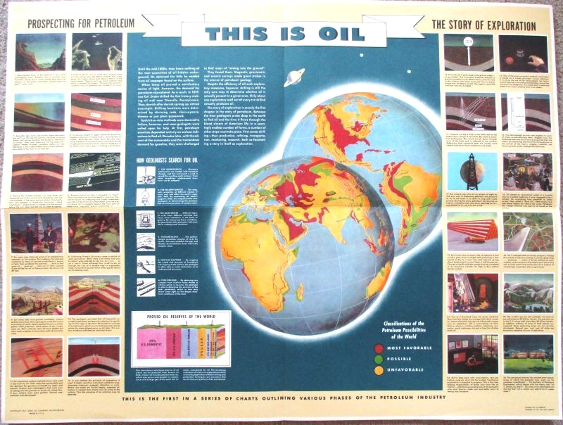 1947 Shell Oil Company Folded Poster # 1 - This is Oil Prospecting For Petroleum