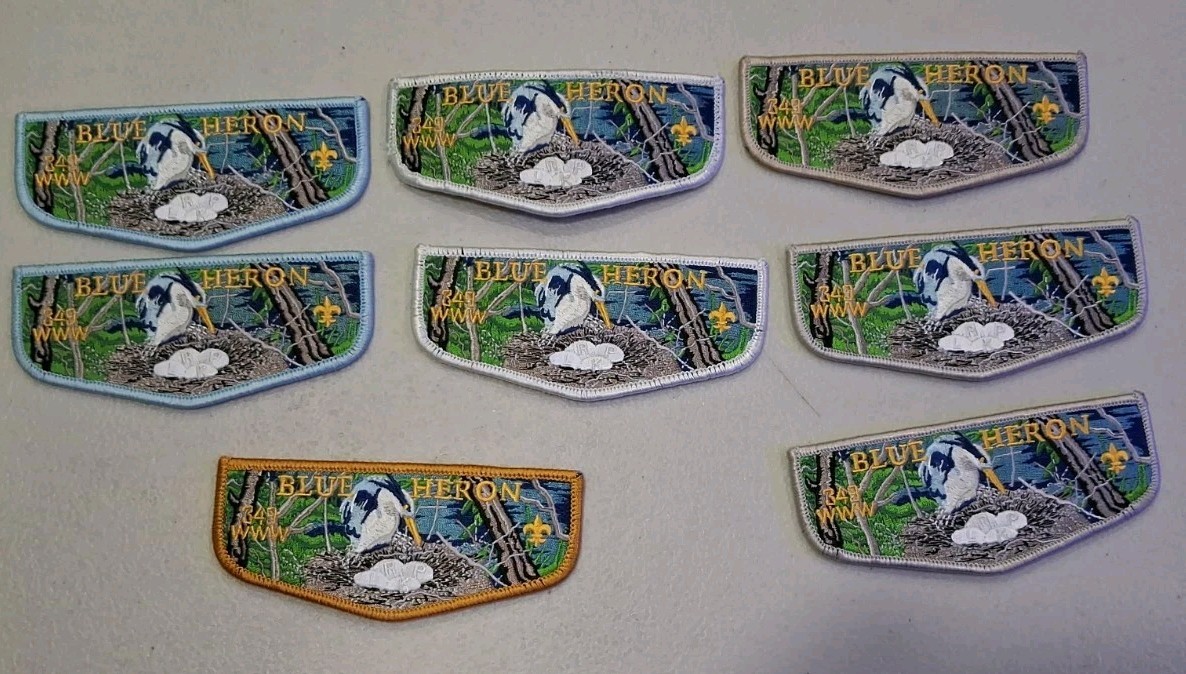 Blue Heron Lodge 349 8 Fundraiser OA Flap Grey Blue White Gold Border 