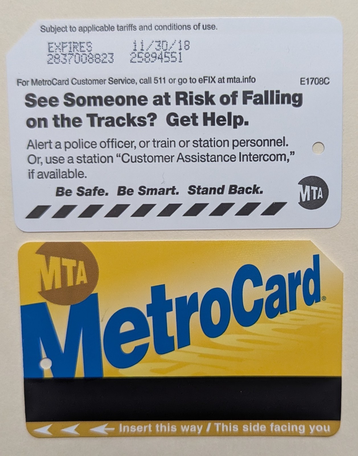 MetroCard, See someone at risk of falling on the tracks?, Expired-Mint