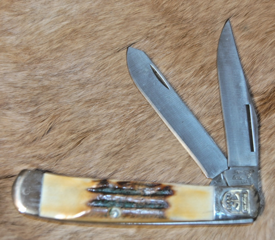 Snap-On 75th Anniversary Large Bone Handle Trapper Folding Pocket Knife - NOS