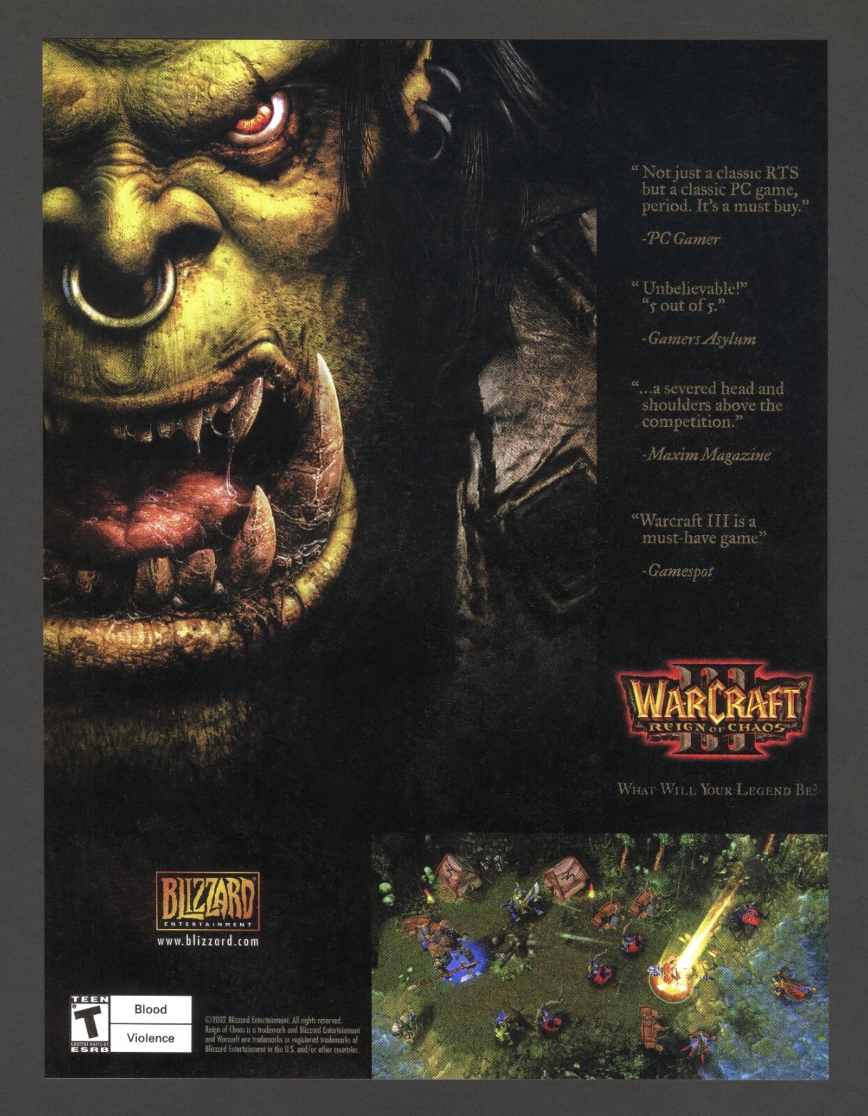 Warcraft III 3 Reign of Chaos PC 2002 Full Page Promo Ad Art Print Poster Glossy