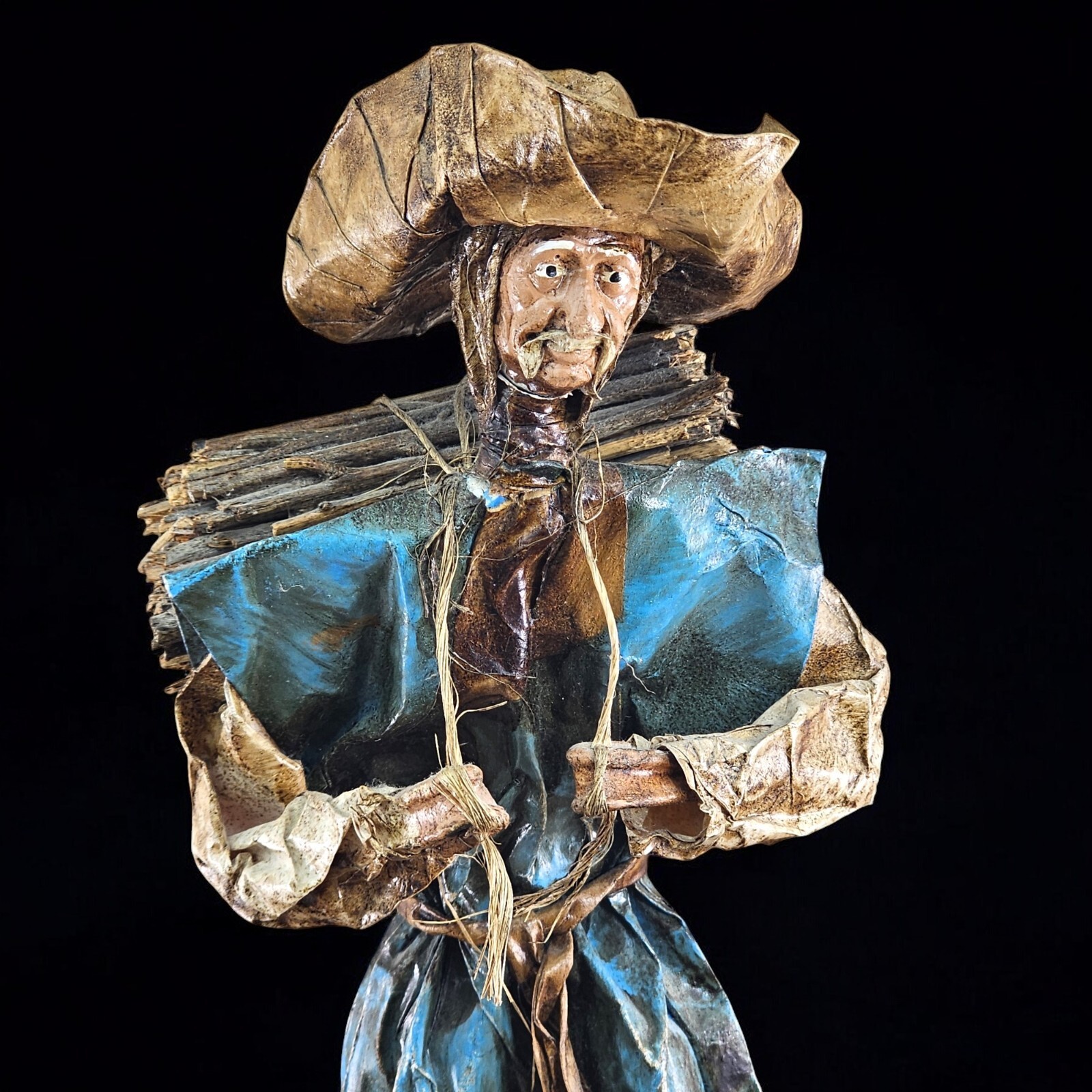 VTG Mexico Folk Art Paper Mache Man Village Farmer Hacienda Field Work Handmade