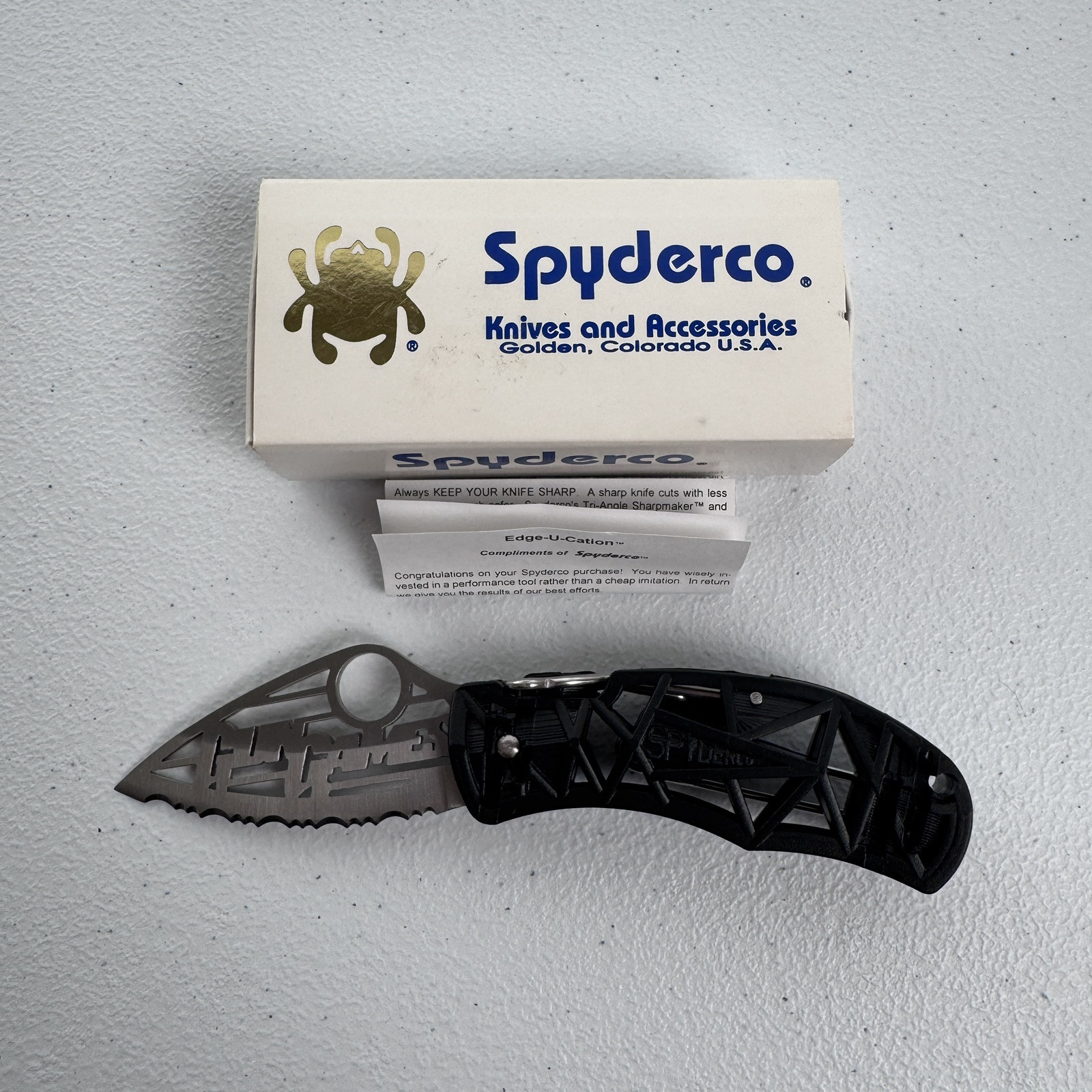 Vintage SpyderCo C35SBK GUN GAMES Foldable Pocket Knife Original Box 1997
