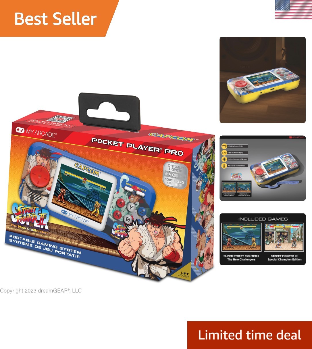 Capcom Street Fighter II Handheld: 2 Games, USB-C Rechargeable for On-the-Go Fun