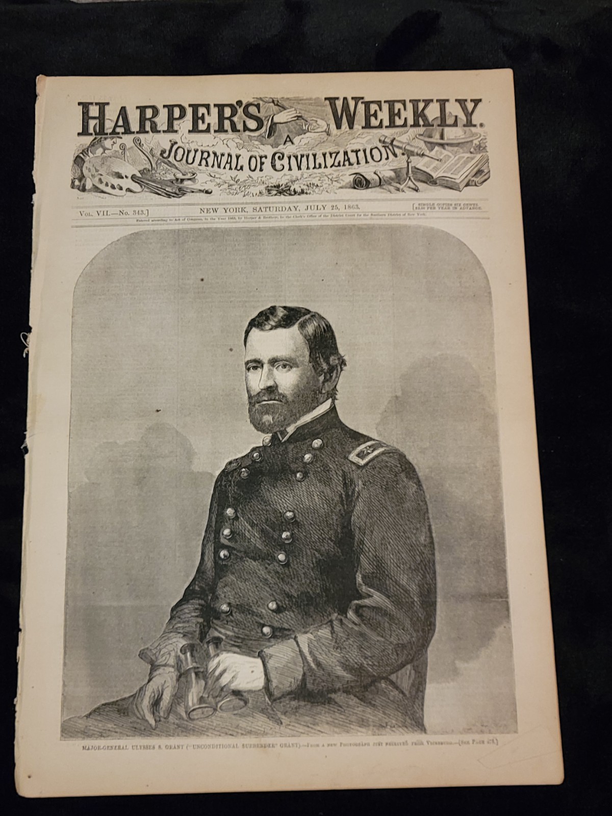 Original July 25, 1863 Harper’s Weekly- General Ulysses S Grant - Gettysburg 