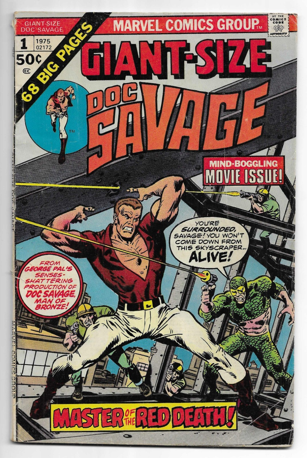 GIANT-SIZE Doc Savage #1 MARVEL COMIC BOOK Man of Bronze 68-pages 1975 Movie