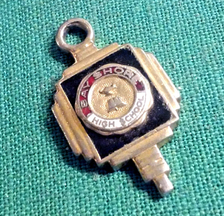 Old Bay Shore High School Long Island Gold-Tone Metal & Enamel Key Charm Pendant