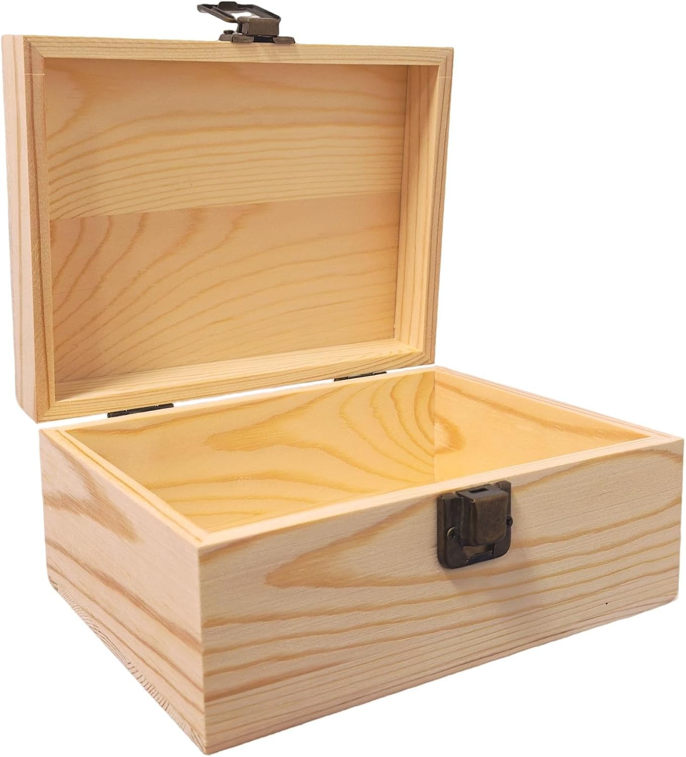 Small Wooden Box with Hinged Lid - 6.88x4.52x2.36 Inch Unfinished Wood Box