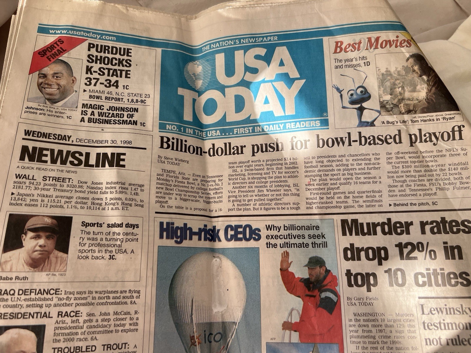 1998 Dec 30 USA TODAY NEWSPAPER - Magic Johnson Pres Race 4 Sections