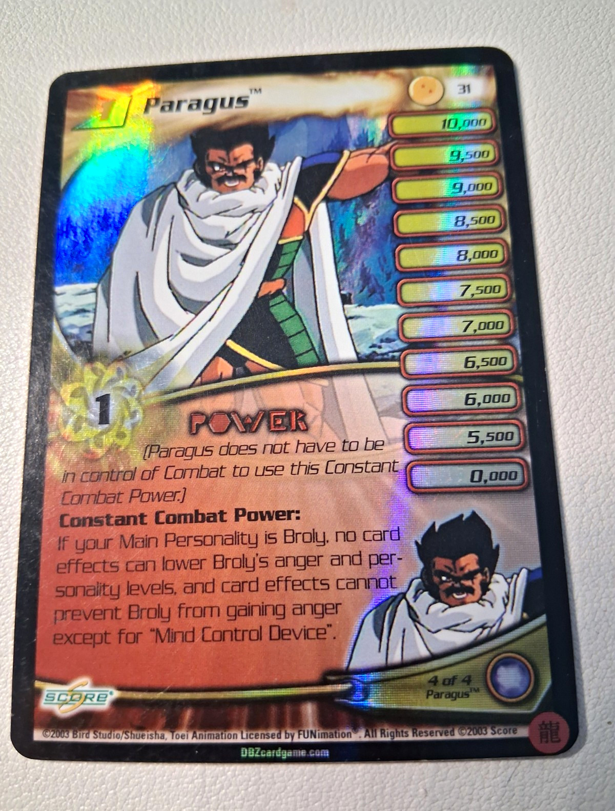 Score 2003 Dragon Ball Z CCG Paragus Set Paragus Power Holofoil #31