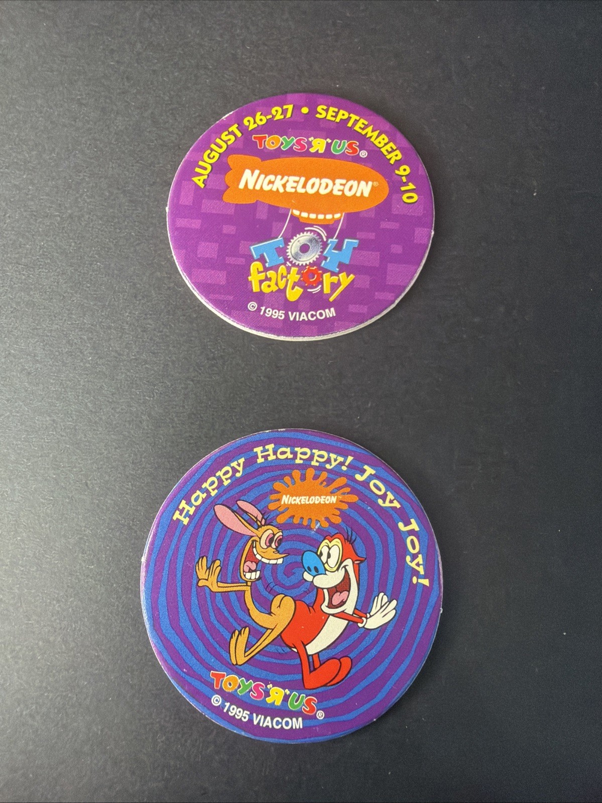 2 POGS 1995 World POG Federation ToyRus Toy Factory Nickelodeon Ren & Stimpy EUC