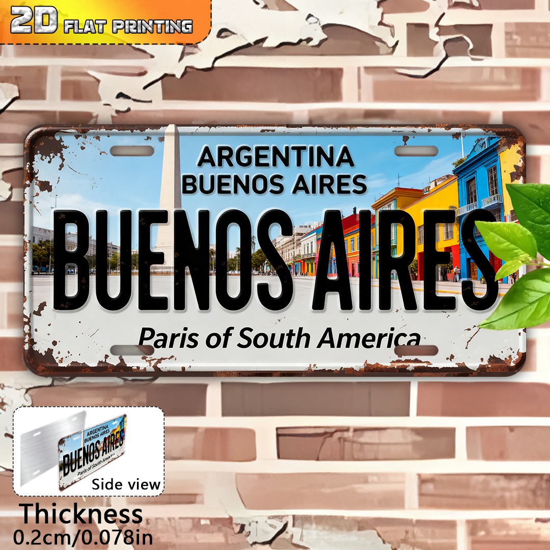 Vintage Outdoor Sign Buenos Aires Aluminum License Plate 6x12in Souvenir