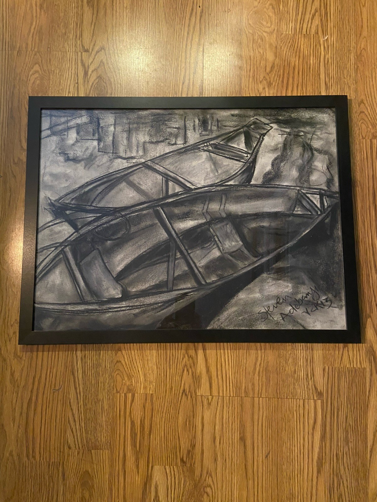 RARE Original Chalk  Artwork Sketch  “lonely canoes” 24”x18”