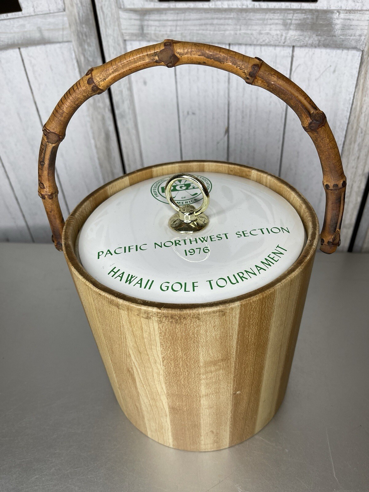VTG PGA Hawaii 1976 Faux Wood Golf Ice Bucket Tour PNW Tiki Decor
