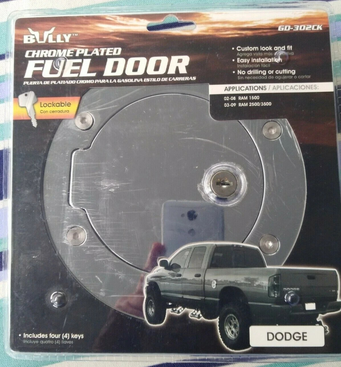 Bully CHROME PLATED FUEL DOOR GD-302CK for Dodge Truck with 4 Keys New