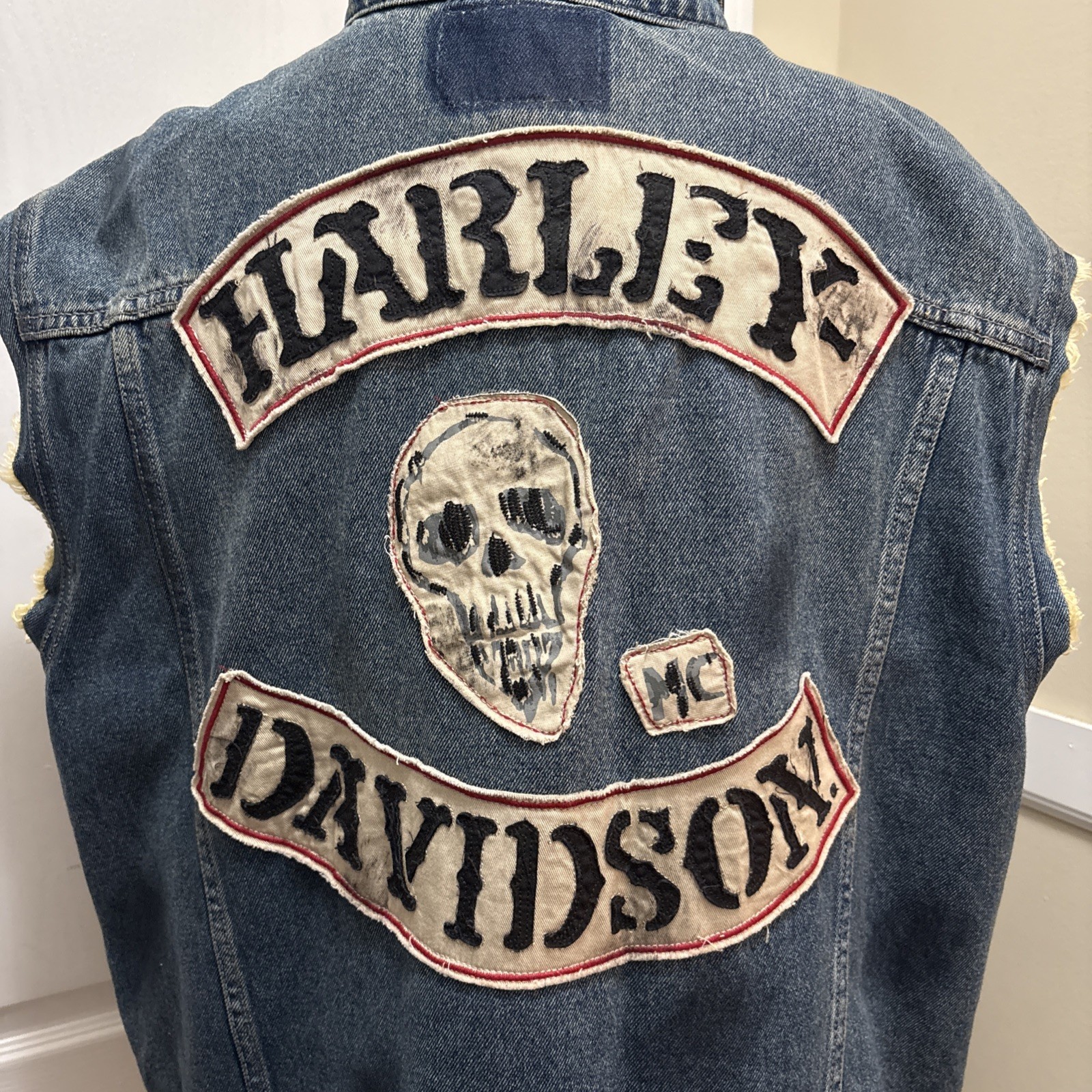 Harley Davidson Recalled Denim Skull 96476-15vm Controversial 3-Patch  Vest XL