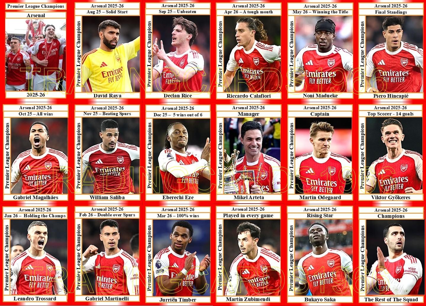 Arsenal English League Champions 2025-26 Football Trading Cards please read