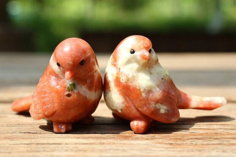 A Pair Natural Sesame stone Quartz Carved Bird Skull Crystal Reiki Decor Gift