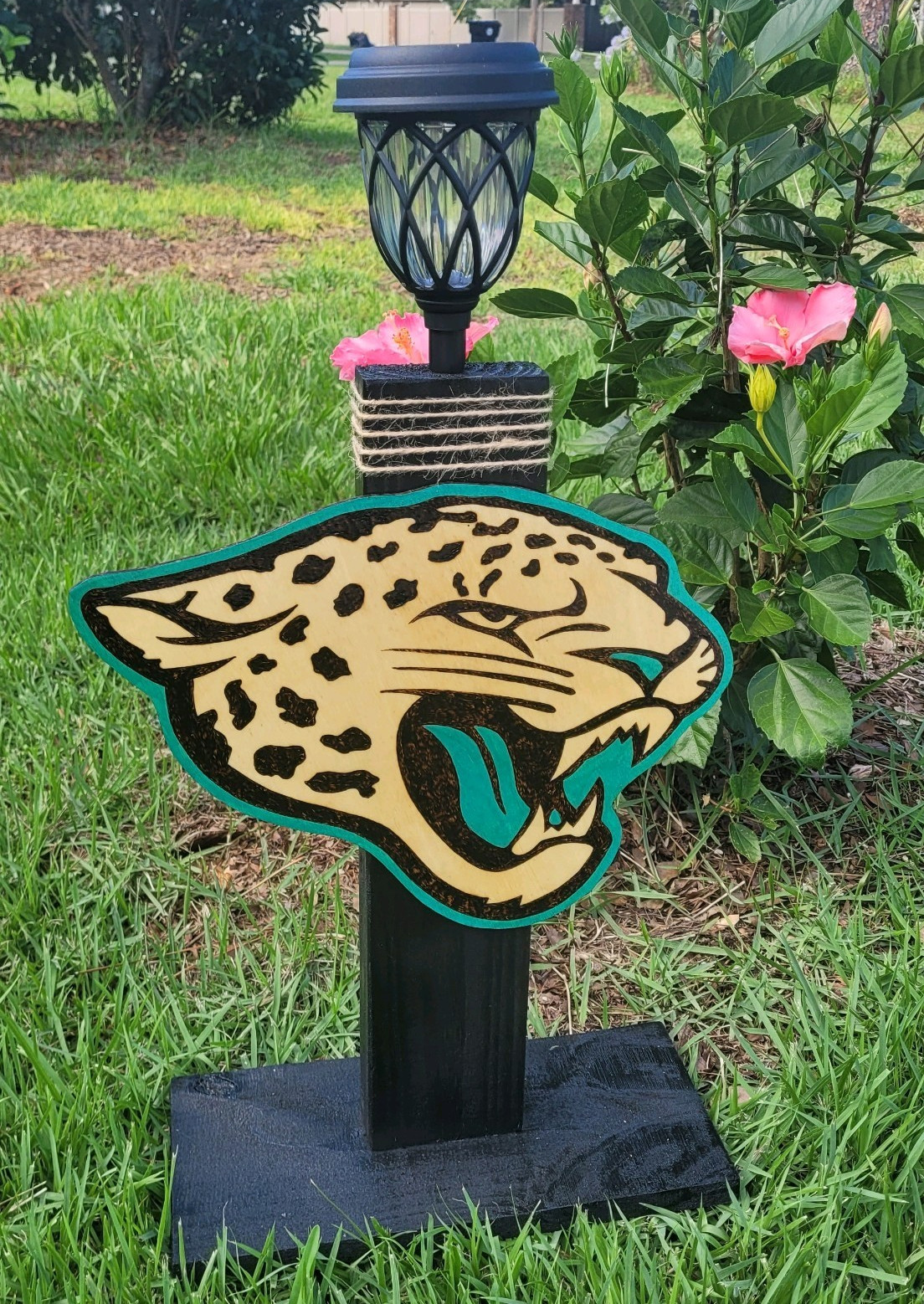 Hand Burned & Painted Wood Free Standing Jacksonville Jaguars Jaguar  Yard Sign