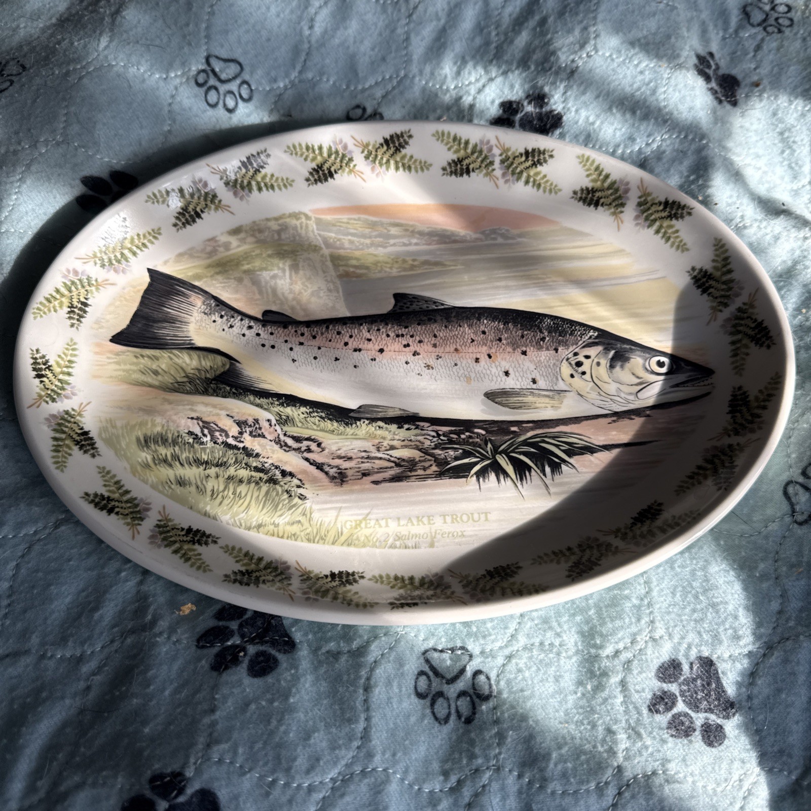 Compleat Angler Fern Portmeirion Oval Baker ALPINE CHAR-EUC