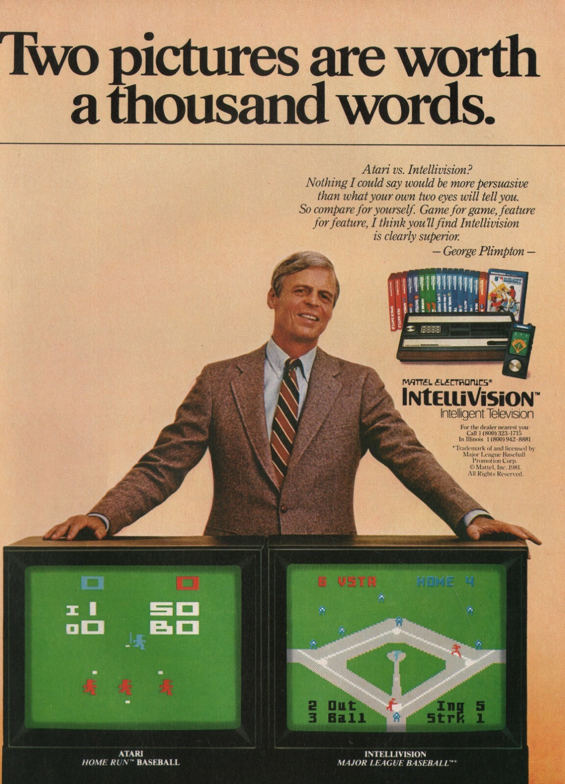 1981 Vintage GEORGE PLIMPTON MATTEL INTELLIVISION Video Gaming System Print Ad