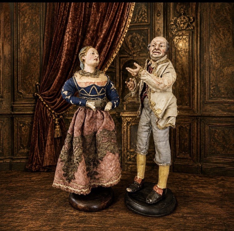 Italian 18th c. Naples Nativity Creche Figures Pair (all original) Man Woman