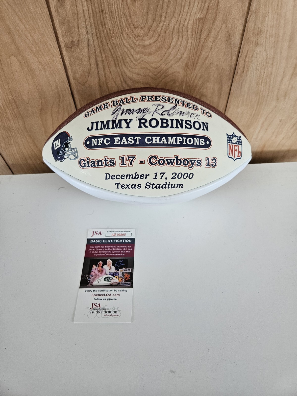New York Giants Team Issued Game Ball Autographed By Coach Jimmy Robinson JSA