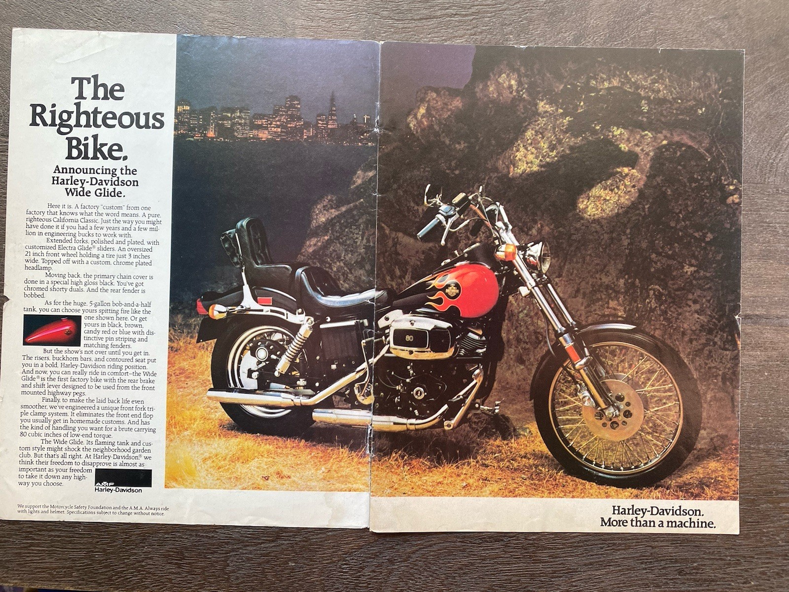 1980 Harley Davidson Wide Glide Motorcycle Advertisement Poster 80s Print Ad