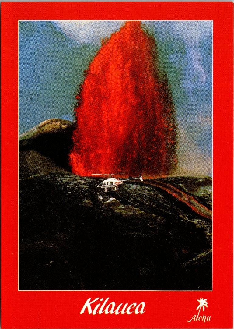 Vtg Postcard Hawaii HI Kilauea Volcano Helicopter Lava Eruption Big Island