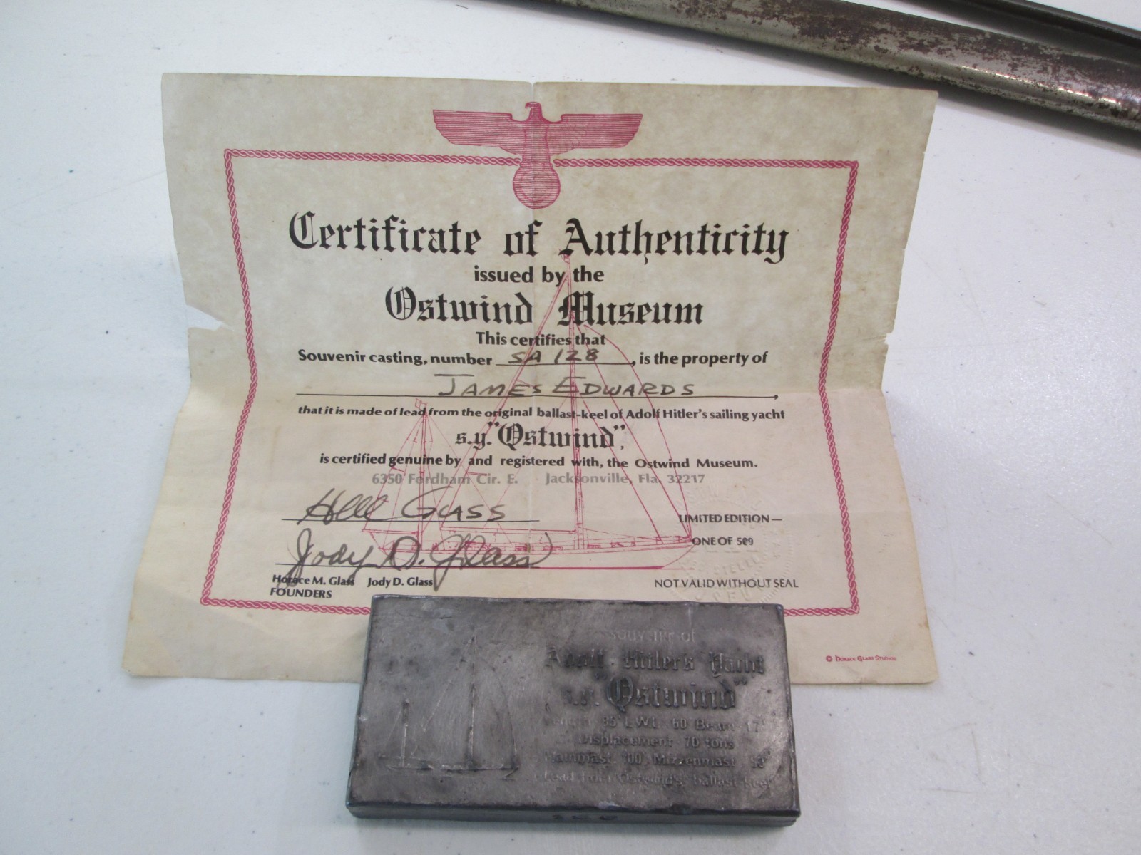 LEAD BALLAST from Adolf Hitler’s YACHT OSTWIND MUSEUM 2”x4” 14.3oz paperweight