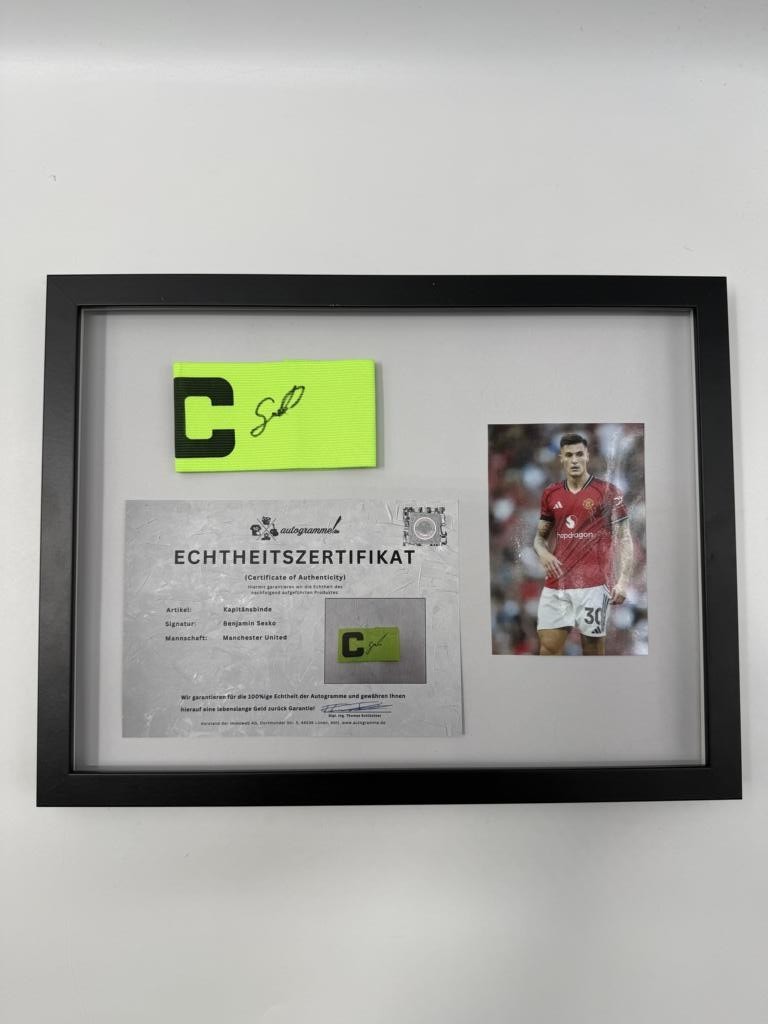 Captain's Armband Benjamin Sesko Signed In Frame Manchester United COA Football