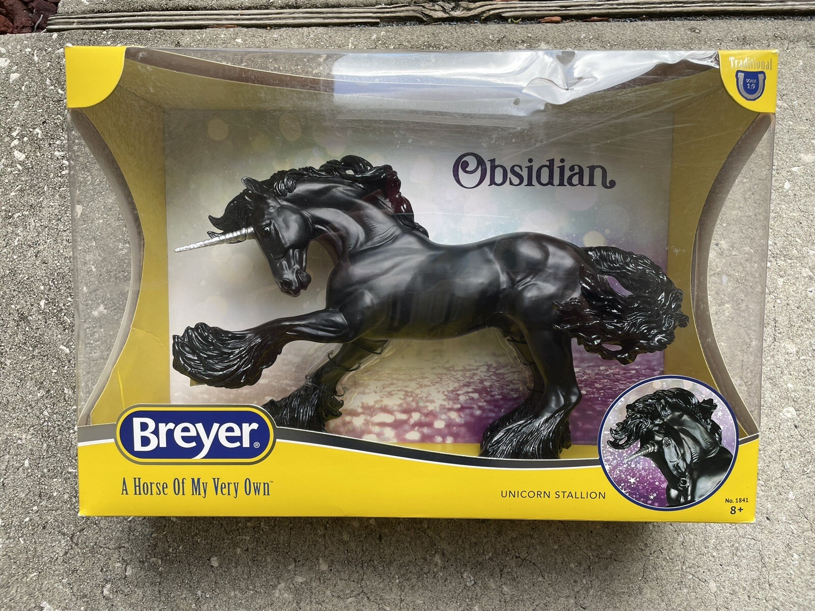 NICE New NIB Breyer Horse #1841 Obsidian Friesian Unicorn Stallion Gypsy Vanner