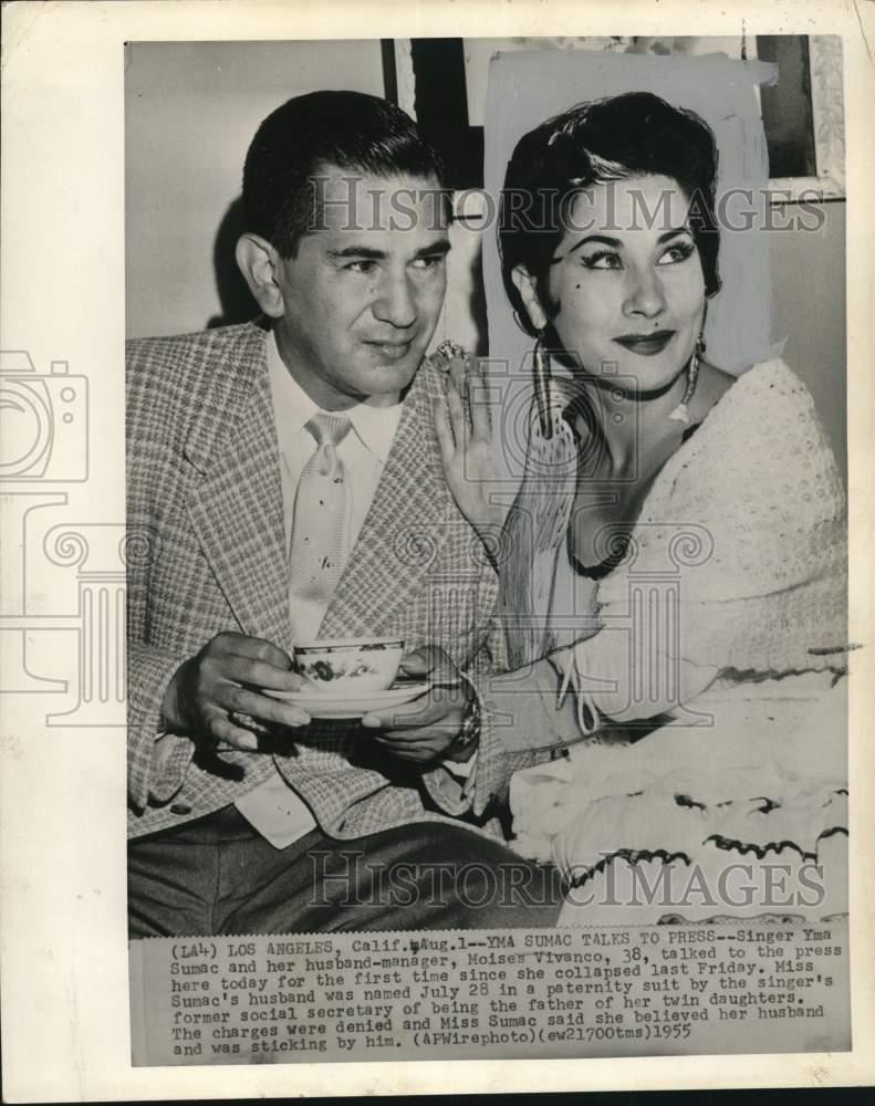 1955 Press Photo Singer Yma Sumac and Husband Moises Vivanco, Los Angeles
