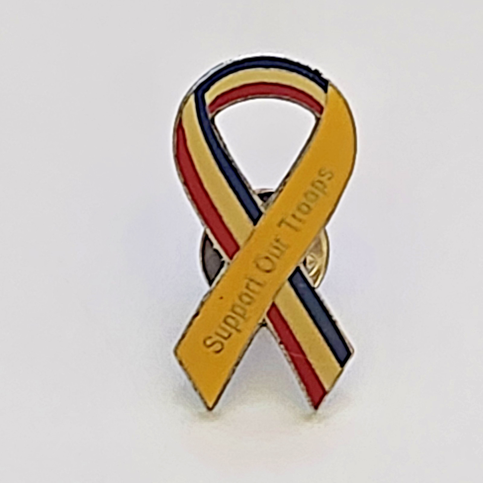 Support Our Troops Ribbon Enamel Lapel Pin Red White Blue Yellow