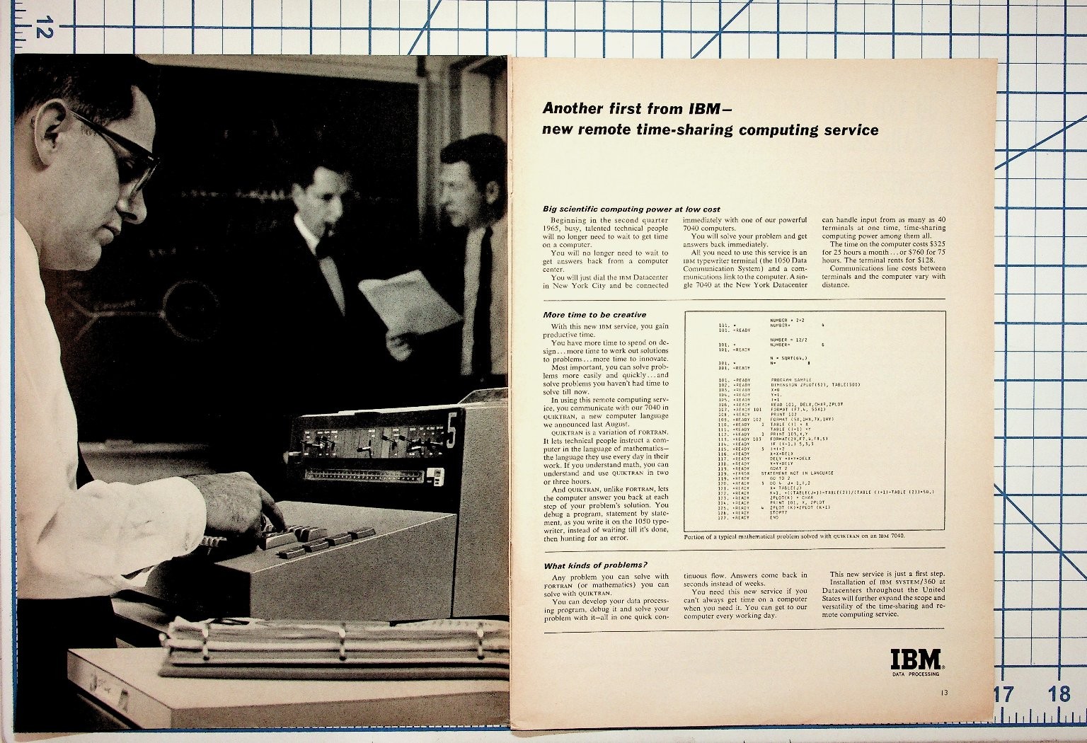 1965 IBM Remote Time-Sharing Computing Service Ad QUIKTRAN FORTRAN Ephemera