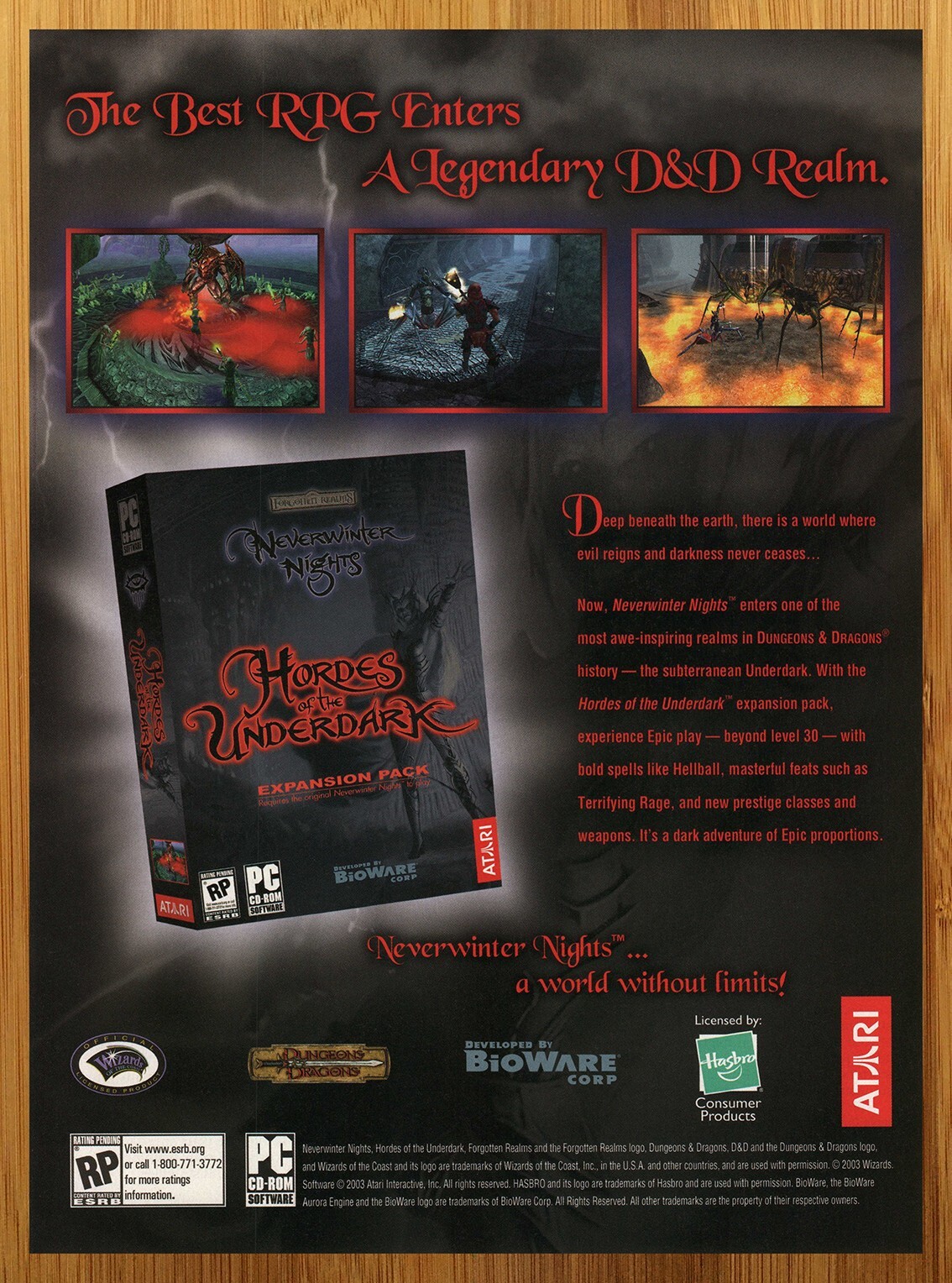 2003 Neverwinter Nights Hordes of the Underdark PC Print Ad/Poster AD&D Game Art