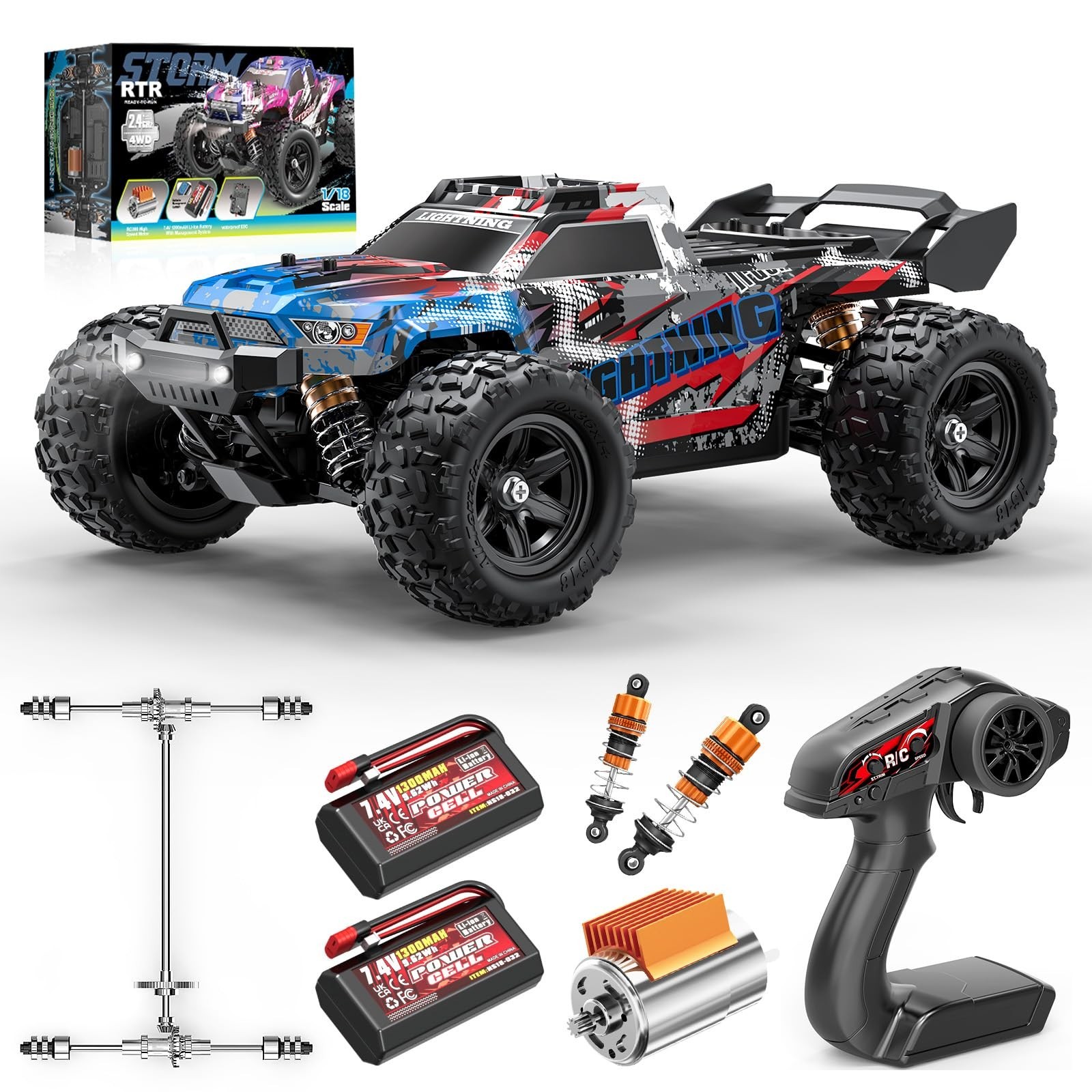 RC Cars 1:18 All-Terrain Off-Road RC Truck for Adults, 4WD 4×4 Fast Remote