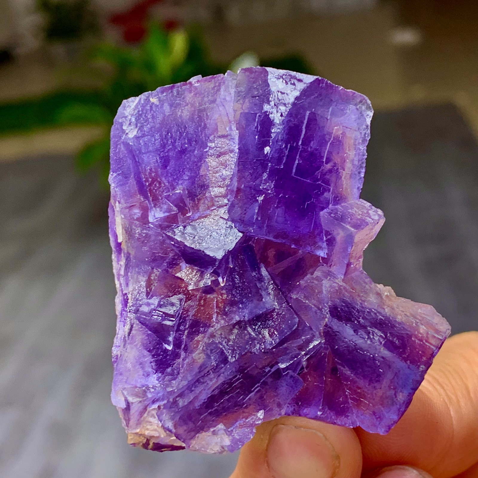 71G Natural Rare transparent  purple cubic fluorite crystal sample/China