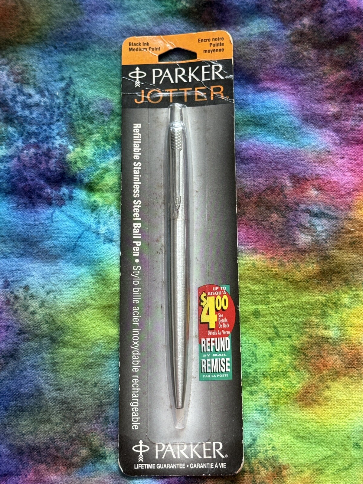 VTG Deadstock Steel CHROME 90s PARKER JOTTER BLACK INK Medium Ballpoint Pen USA
