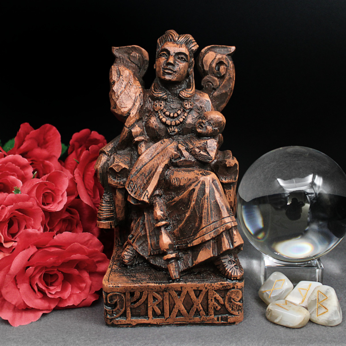Frigga Statue - Norse Viking Goddess Frigg Figure - Dryad Design Wood Finish