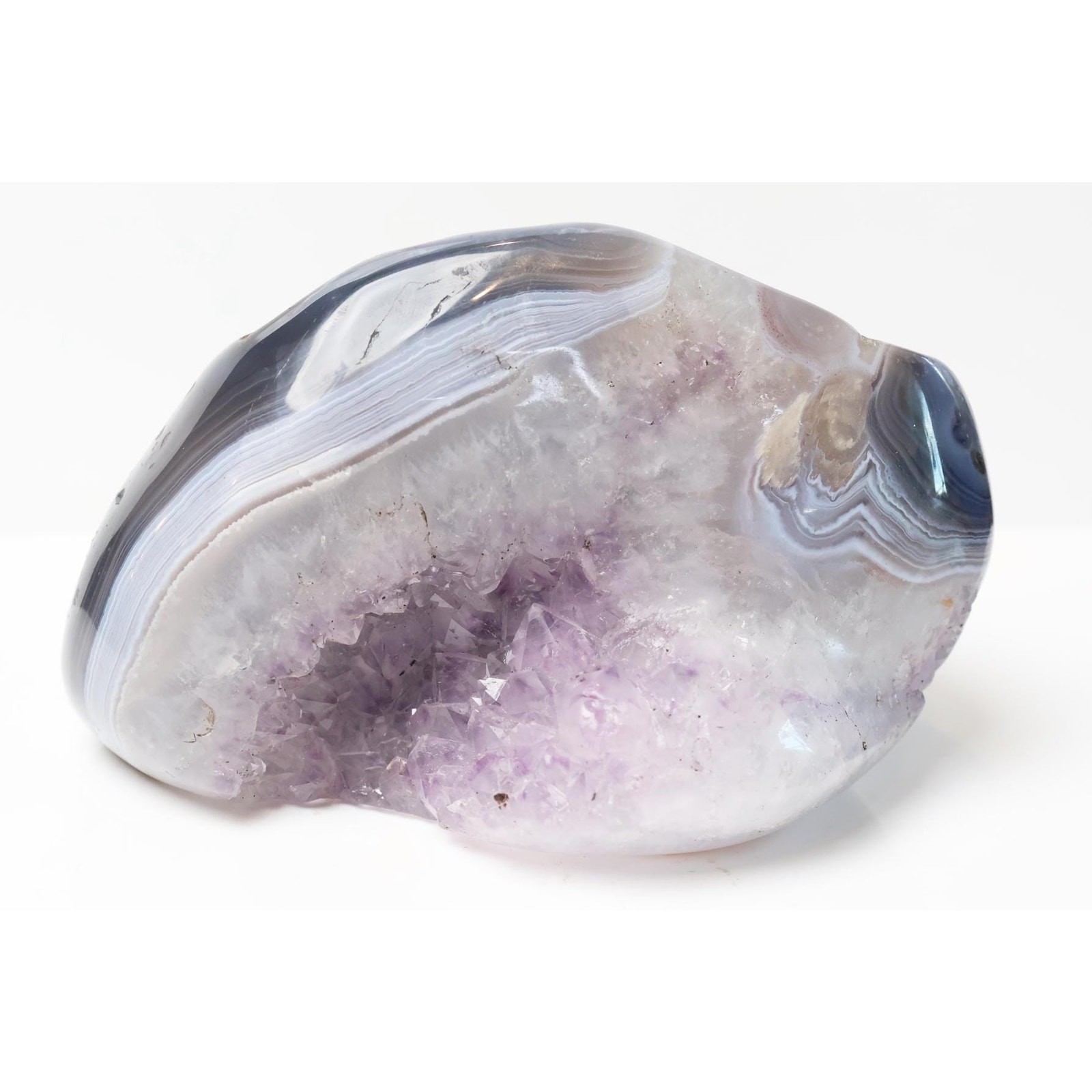 Brazilian Blue Banded Agate Amethyst Freeform | Polished Crystal Mineral Decor
