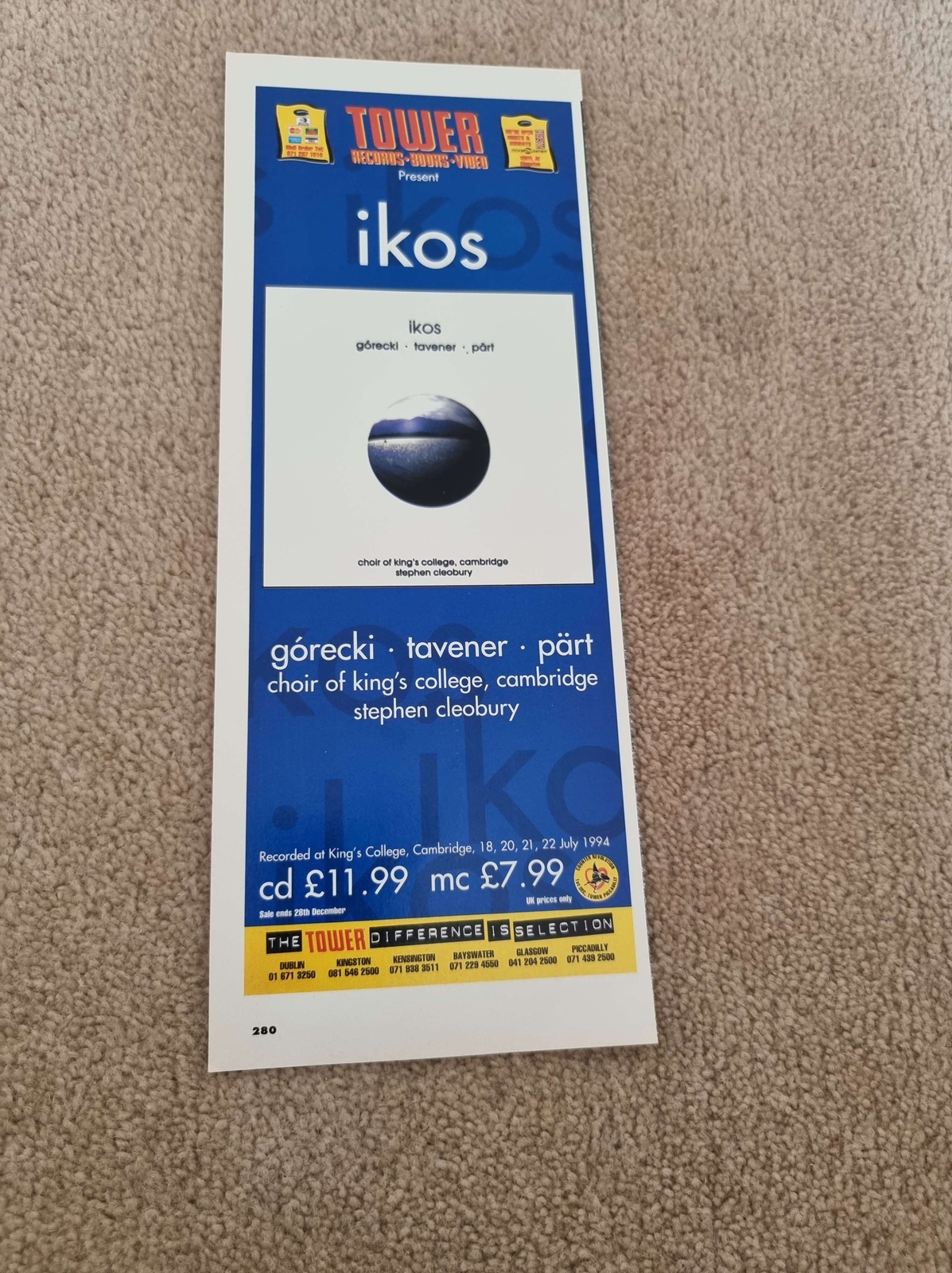 TNEWL44 ADVERT 11X4 IKOS : GORECKI - TAVENER - PART