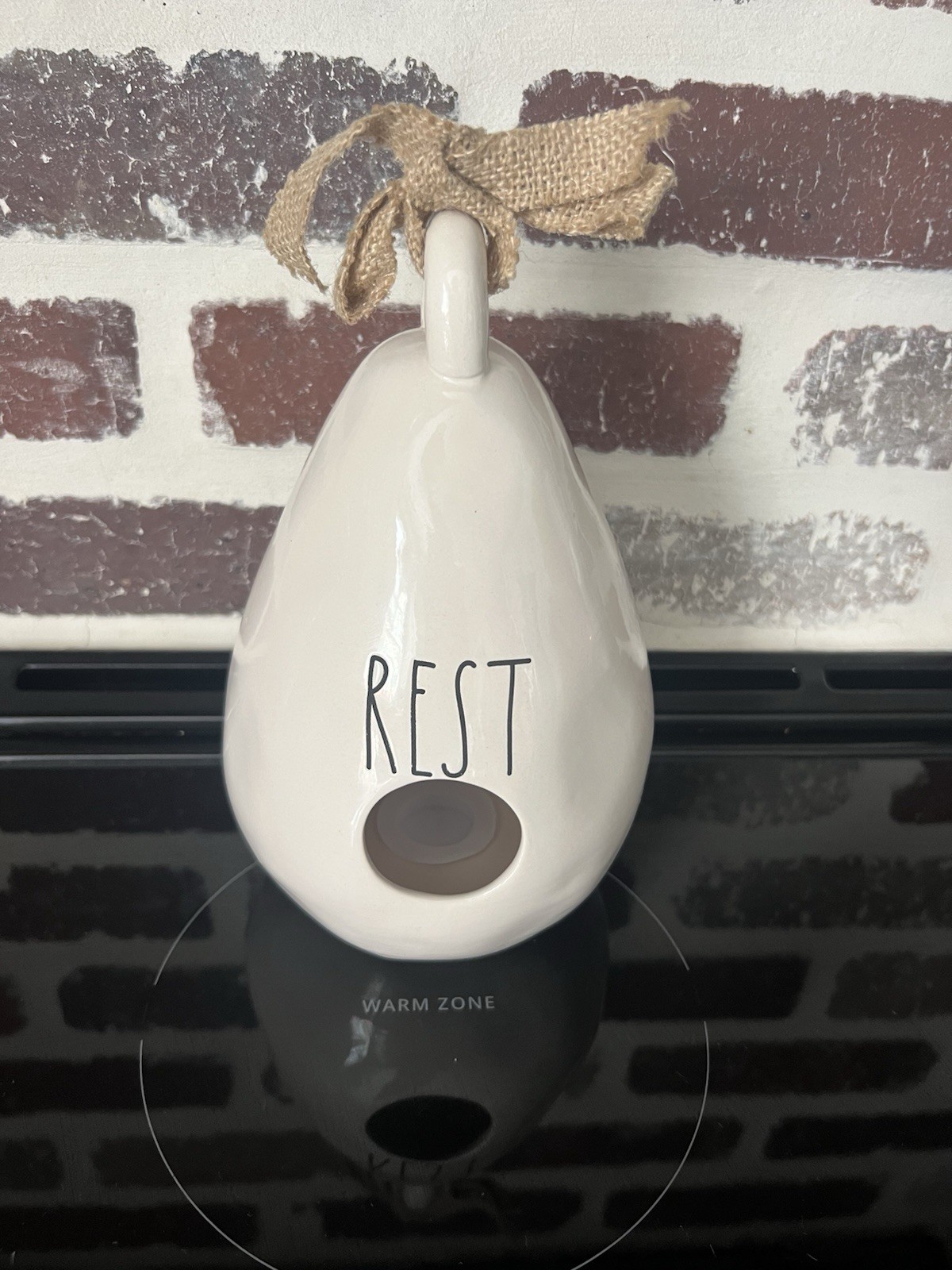 Rae Dunn REST Birdhouse Artisan Collection by Magenta Cream Ceramic w/Burlap Bow